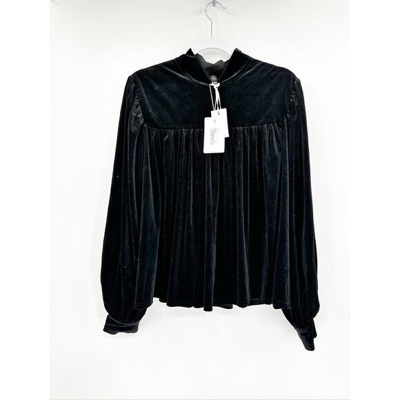 Ted Baker London Ozma Black Velvet Long Sleeve Yoke Top Size US 12 NWT - Picture 3 of 6